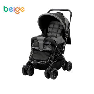 Beige Stroller for Baby Two-Way Reversible Handle Foldable Stroller for Toddler with Canopy Baby Stroller