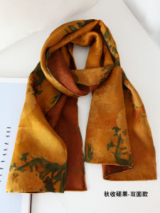 Double-Sided Silk Scarf Red Cloud Silk Autumn Harvest Abundant Results Womens Style Gift Box Included Traditional Handcraft