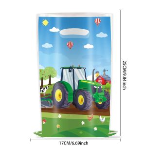 Green Farm Tractor Party Candy Gift Bags Tractor Theme Plastic Hand Bags Happy Birthday Party Decorations Kids Favors Gifts