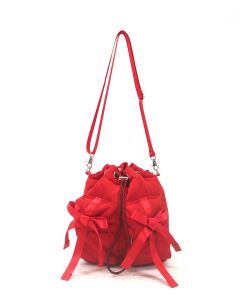 Casselini Medium Red Bowknot Shoulder Bag Womens Handbag Casual Style Soft Leather Crossbody Bag for Daily Use