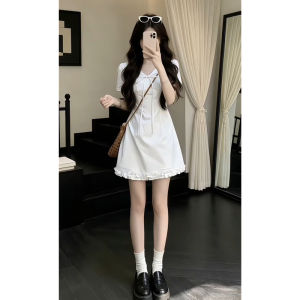 Homecore | Cinched Waisted Summer Beautiful White Short-Sleeved College-Style Dress