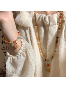 Womens Floral Pendant Beaded Bracelet Woven Elastic Jewelry Stackable Vintage Chinese Design Gold Thread Crystal Accessory