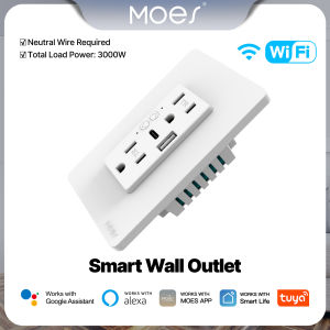 MOES | MOES Tuya WiFi Smart Wall Outlet US Electrical Socket USB Type-C Port Plug APP Remote Voice Control Work with Alexa Google Home