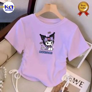 KeenApparel t-shirt crop serut untuk anak perempuan motif kuromi untuk usia 2-11 tahun
