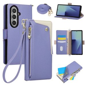 szhaiyu | Crossbody Strap Zipper Wallet with Card Holder Phone Case for Samsung Galaxy Z Fold 8 Ultra 7 6 5 4 3 Leather Protective Cover