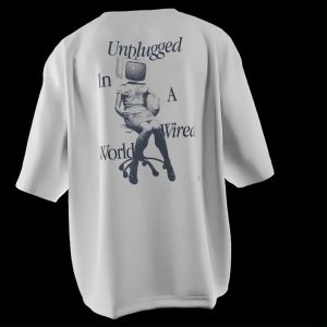 Kaos Distro Pria Keren 2024 UNPLUGGED Baju Oversize Cowok Tebal Phrase Prints