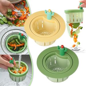 Cactus Shape Sink Strainer Plastic Kitchen Sink Drain Strainer with Handle Automatic Press Sink Filter Food Slag Drain Basket