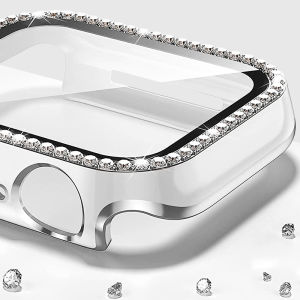 ผู้หญิงเพชรสำหรับ Apple Watch 40 มม.44 มม.38 มม.42 มม.แก้วBling 41 มม.45 มม.iWatch Series 9 8 SE 7 6 5 4 3 2 1 ป้องกันหน้าจอ