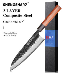 SHENGSHARP 1PC-3PCS Kitchen Knives Set Utility Santoku Cleaver Slicer Knife Japanese Composite Steel Professional Chef Knife