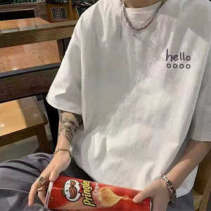 Japanese Style Short Sleeve T-Shirt Mens Cotton 100% White Summer New Fashion Casual Breathable round Neck Print Top