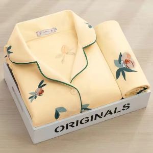 Minimalist Pure Cotton Pajamas Womens Casual Long Sleeve Pants High-End Fancy Can Be Outwear plus Size Korean Home Confinement
