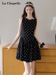 La Chapelle | Black Polka Dot Sleeveless A-line Dress