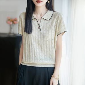 YUEXINYIRONG | Slimming Casual Timeless Polo Neck Knitted T-Shirt for Women