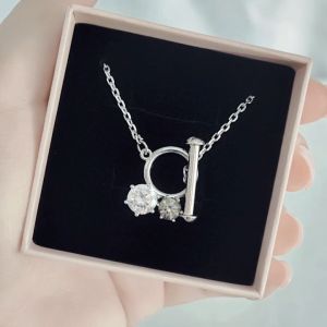 SO SEOUL Eleanor White and Grey Diamond Simulant Zircon Solitaire Fixed Chain T-Bar Lariat Necklace