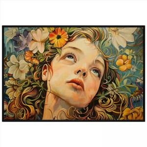 Tranh trừu tượng chân dung cô gái và hoa.Tranh treo tường dán tường nghệ thuật trang trí nội thất.CGI-983