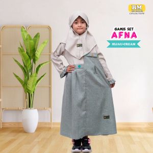 Setelan Gamis Anak Perempuan Lengan Panjang & Krudung Usia 4-12 Tahun Gamis Anak Afna Set Hijab