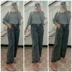 Prita Jeans Kulot Highwaist Dua Kancing Pinggang Karet