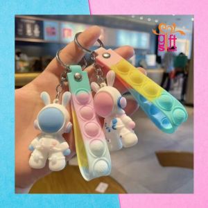 [High Quality] Cute Space Rabbit Silicone Keychain Pendant Small Gift Macaroon Colour | Keychain Comel Arnab Silikon