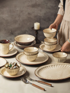 JINGDITAOCI | Underglaze Color Ceramic Dining Set Retro Aesthetic