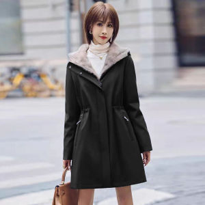 Plus Size Parka Womens Fleece-lined Thickened Korean Style Leather Fur Coat Mid-Length Hooded Cashmere Liner Heattech Outwear Winter