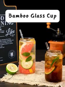 CozE High Borosilicate Glass Drinking Cup With Bamboo Lid And Straw Silicone Sealing Ring Transparent
