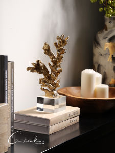 Turin Style Gold-Plated Crystal Coral Art Decorative Figurine Transparent Luxury Living Room Desktop Decoration Home Accessories