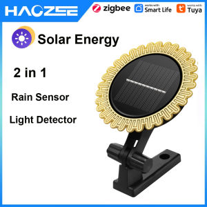 Haozee Tuya Smart Zigbee Rain Sensor With Light Detector Solar Operated IP66 Outdoor Waterproof Rain Detector Home Assistant Z2M