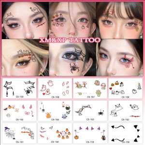 Halloween Eye Tail Makeup Tattoo Stickers Pumpkin Ghost Cartoon Decorative Facial Decals Cute Body Art Patches Long Lasting