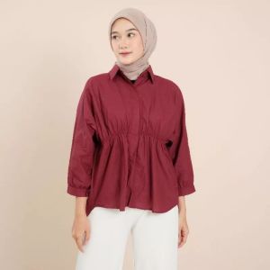 atasan wanita alya shirt blouse serut depan linen