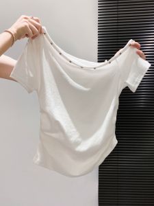 Irregular Shoulder Bared Short Sleeve T Shirt Womens Fashion Slim Fit Summer Elegant Beautiful Top Casual Wear Moisture Wicking