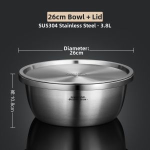 Food-Grade 304 Stainless Steel Kitchen Bowl Multipurpose Thickened
