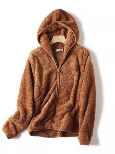 Soft Coral Fleece Zipper Hooded Womens Jacket Casual Versatile Multicolor Pocketed Spring Autumn Outerwear Loose Fit Long Sleeve