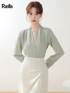 puella | Elegant V-Neck French Style Slimming Satin Shirt