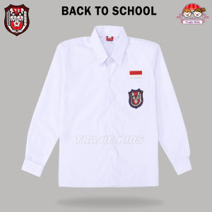 Baju Putih Lengan Panjang Seragam Sekolah SD Logo Bordir Bahan Katun Oxford
