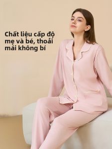 MiiOW | Đồ ngủ cotton mỏng mùa hè cho phụ nữ mang thai MiiOW Cat Lady Home Clothes dài tay cổ bẻ nhỏ thoáng khí thoải mái cho phụ nữ trẻ