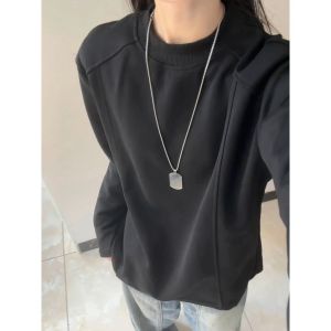 White round Neck Long Sleeve Sweatshirt Womens Loose Casual Inner Wear Top Small Size Shoulder Length Autumn New Arrival