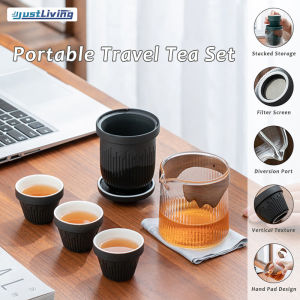 JustLiving Ceramic Quick-Brew Tea Set with Filter Portable Small Gongfu Teapot Travel-Friendly Glass Tea Pot Perfect for On-the-Go Brewing Tea Set for Business Trip with Stainless Steel Infuser