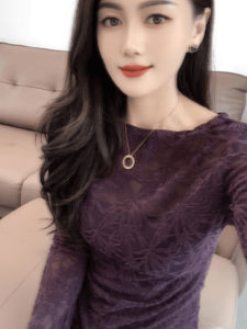 เสื้อเชิ้ตคอวีลูกไม้แขนยาวผู้หญิงฤดูใบไม้ร่วง/ฤดูหนาว 2025 ดีไซน์ใหม่ ดีไซน์เก๋ไก๋ กระชับสัดส่วน เสื้อเชิ้ตลูกไม้ชั้นใน เสื้อเชิ้ต