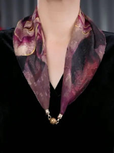 Khăn Choàng Lụa Nhiều Chức Năng Thời Trang Xuân Thu Mới Có Khóa Từ Vải Satin Thêu Hoa Mùa Hè Cho Nữ Khăn Choàng Tròn