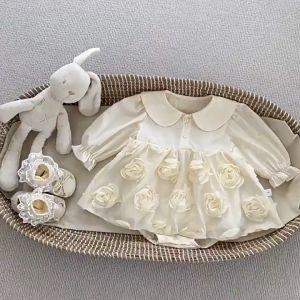 Váy dài tay cho bé gái váy công chúa bé gái đầm phối hoa tay dài phồng xòe kèm áo khoác mỏng nhẹ-Happy Life 4Kid