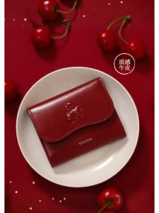 TOUTOU | Lightweight Genuine Leather Short Wallet for Women Red ID Card Coin Storage