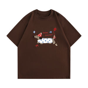 CHANT2nd | Cute Dachshund Embroidery Short Sleeve T-Shirt 280G Heavy Cotton