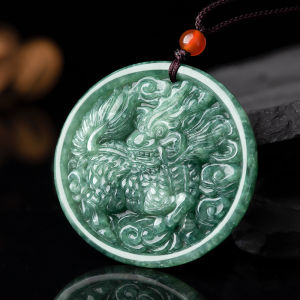 TIMESWIND with Certificate Wealth Natural Jade Ice Green Unicorn Round Pendant Men Necklace Y1N
