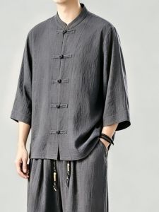 JIARONG | Chinese Style Linen Short Sleeve Comfortable Mens Shirt
