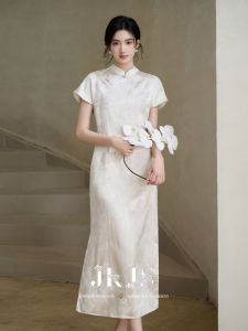 JK&JS | New Chinese Style Silk Texture Embroidery Summer Dress Womens High Slit Long Qipao Dress JKJS Yilang Ying Ladies Fashion