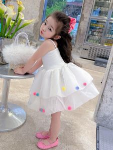 Princess Style Girls Summer Dress Baby Cotton Blend Polyester Fabric Puffy Skirt Korean Style Childrens Clothing Baby Outfit