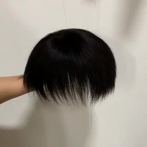 100% Human Hair Mens Toupee Fashion And Handsome Style Hair Piece Breathable Net Hair Replacement Natural Color  Short Hair Wig For Men