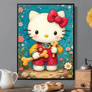 Bandai | Diamond Painting Sanrio Cute White Kitten With Bone Mosaic Handmade Artwork Full Round/Square Diamonds Gift Home Decor