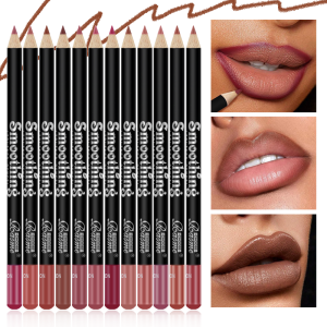 12-Color Lip Liner Set Long-Lasting Smudge-Proof Easy To Apply Transfer-Resistant Matte Lip Pencil
