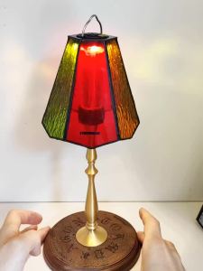 Handmade Vintage Glass Camping Lampshade Water Ripple Ice Blue/Amber Color Hexagonal Diamond Design Suitable for Models Such as 38/Goal Zero (Lighting Fixtures Not Included)